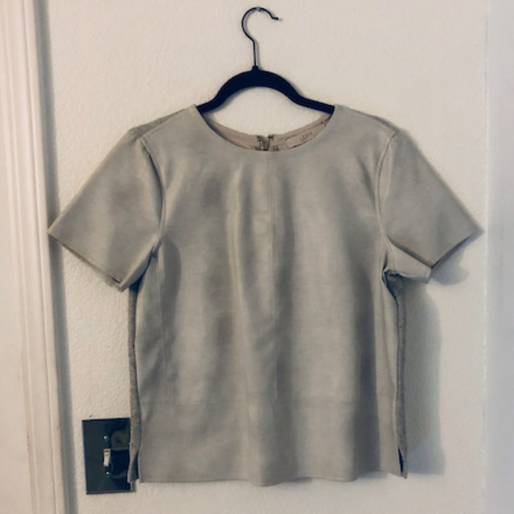 LOFT Leather Front/ Knit Back Silver-Grey Blouse